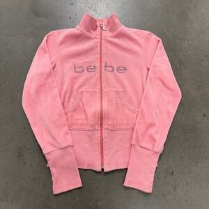 Bebe Rhinestone Velour Zip Up Jacket Pink Y2K McBling